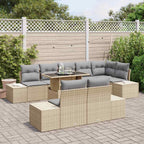 Gartensofa-set mit Kissen 9 pcs Beige und Hellgrau Poly-Rattan
