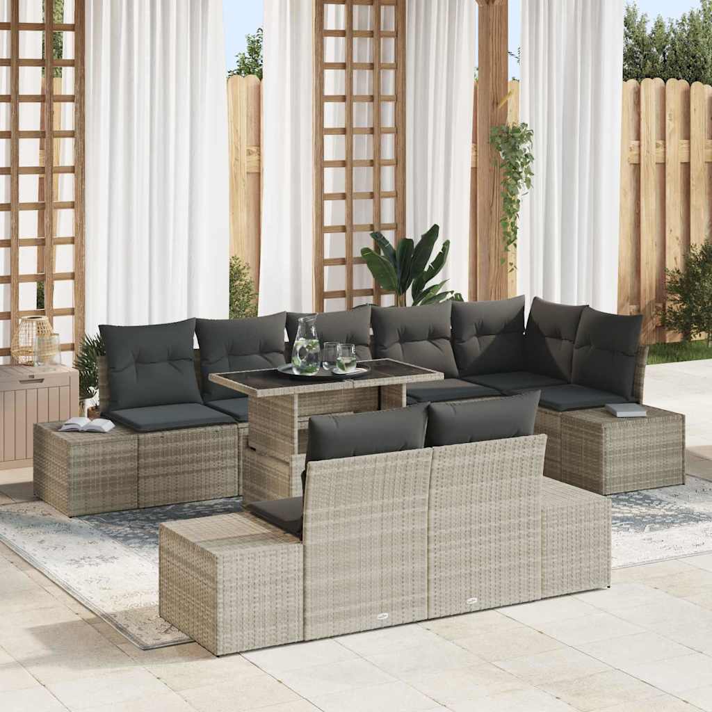 Gartensofa-set mit Kissen 9 pcs Hellgrau Poly-Rattan