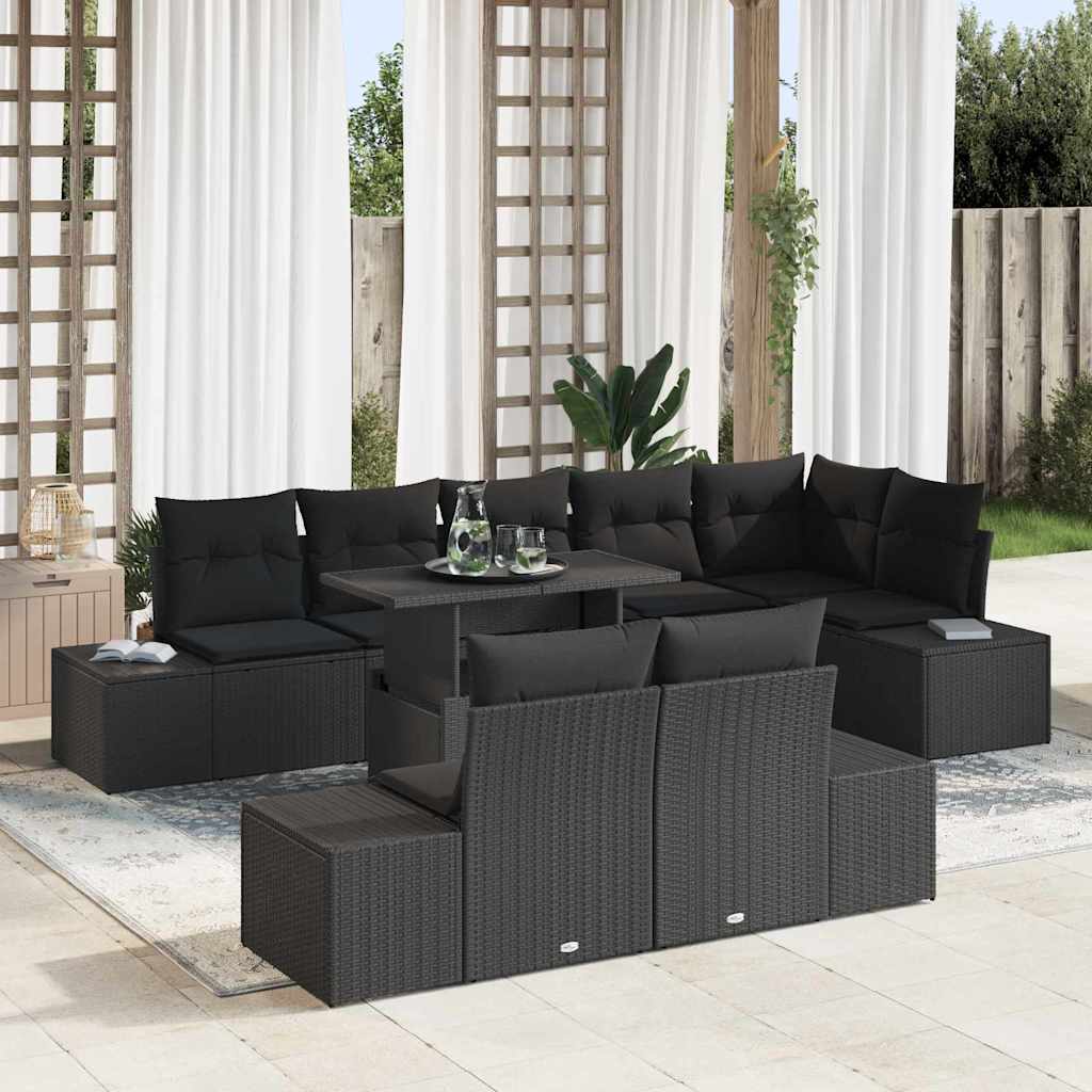 Gartensofa-set mit Kissen 9 pcs Schwarz Poly-Rattan