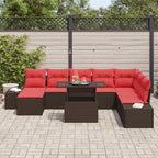 Gartensofa-set mit Kissen 9 pcs Braun und Rot Poly-Rattan