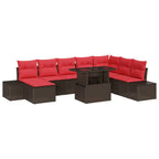 Gartensofa-set mit Kissen 9 pcs Braun und Rot Poly-Rattan