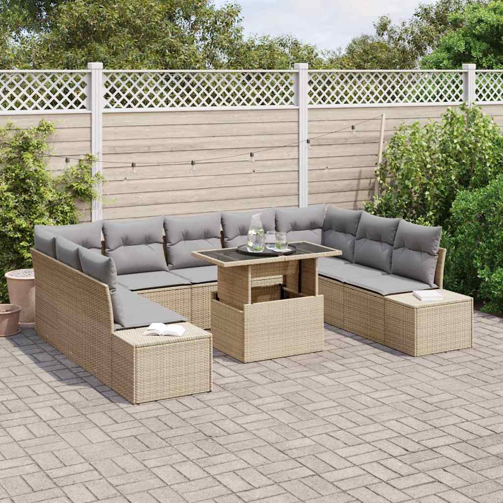 Garten-Sofa-Set mit Kissen 10 pcs Beige und Hellgrau