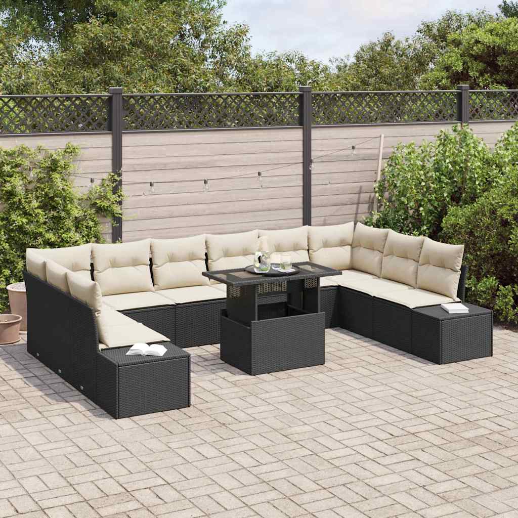 Garten-Sofa-Set mit Kissen 11 pcs Schwarz und Creme