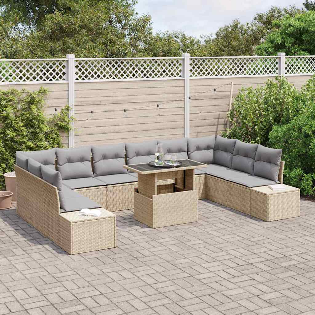 Garten-Sofa-Set mit Kissen 11 pcs Beige und Hellgrau