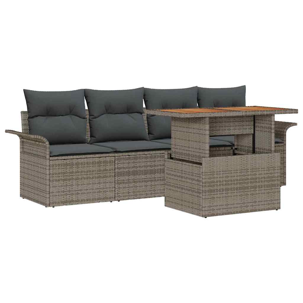 Gartensofa-set mit Kissen 5 pcs Grau Poly-Rattan