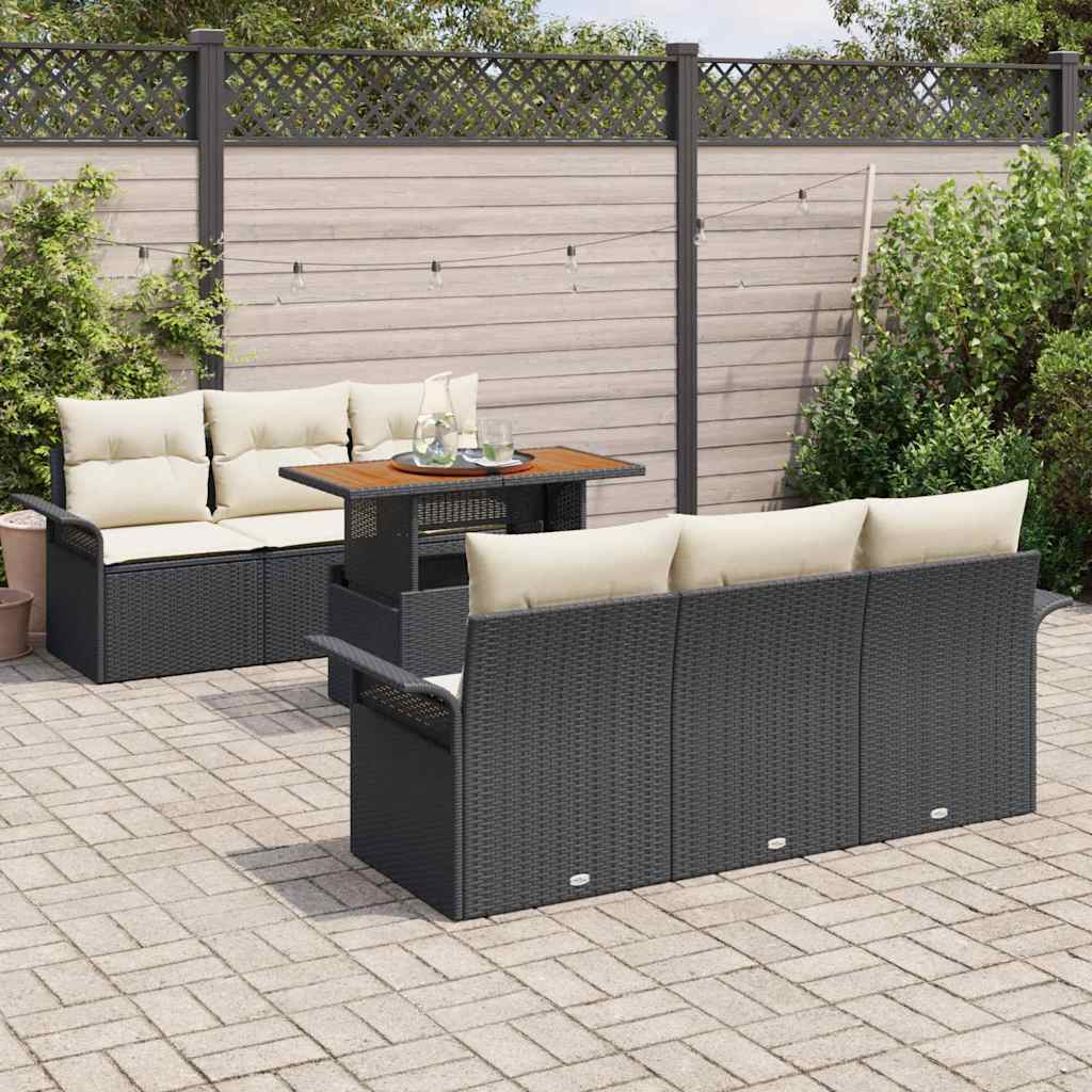 Garten-Sofa-Set mit Kissen 7 pcs Schwarz und Creme