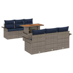 Gartensofa-set mit Kissen 7 pcs Grau und Marineblau Poly-Rattan