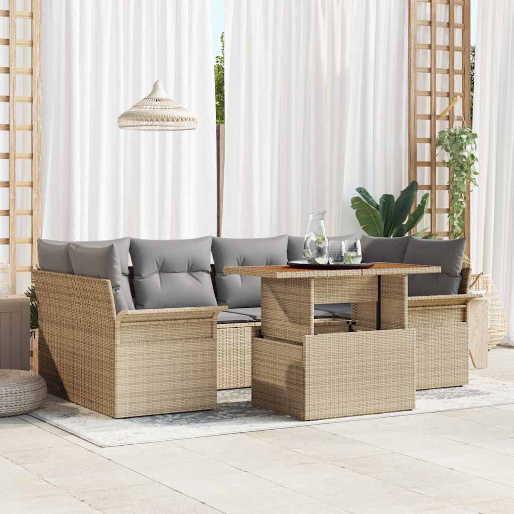 Garten-Sofa-Set mit Kissen 7 pcs Beige und Hellgrau