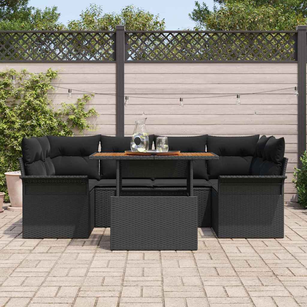 Garten-Sofa-Set mit Kissen 7 pcs Schwarz
