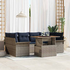 Garten-Sofa-Set mit Kissen 7 pcs Grau und Marineblau