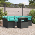 Garten-Sofa-Set mit Kissen 7 pcs Schwarz und blau