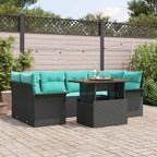 Garten-Sofa-Set mit Kissen 7 pcs Schwarz und blau