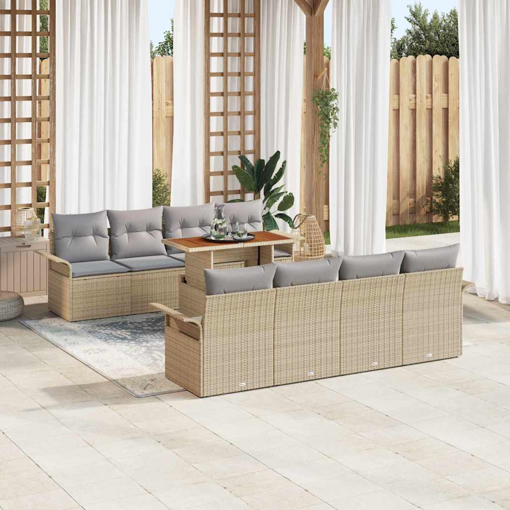Gartensofa-set mit Kissen 7 pcs Beige und Hellgrau Poly-Rattan