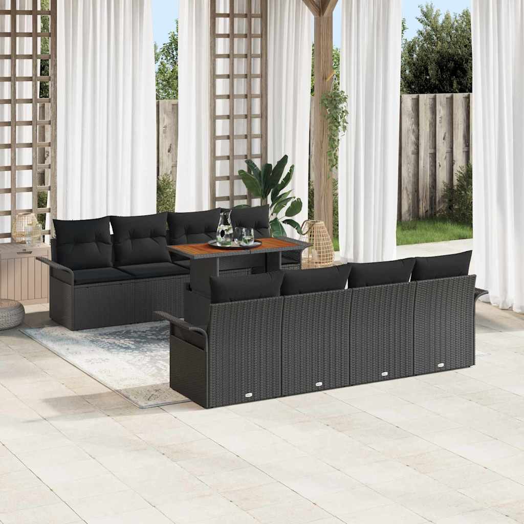 Gartensofa-set mit Kissen 7 pcs Schwarz Poly-Rattan