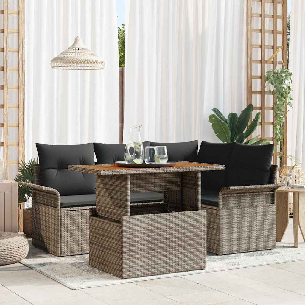 Garten-Sofa-Set mit Kissen 5 pcs Grau