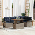 Gartensofa-set mit Kissen 6 pcs Grau und Marineblau Poly-Rattan