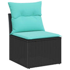 Gartensofa-set mit Kissen 6 pcs Schwarz und Blau Poly-Rattan