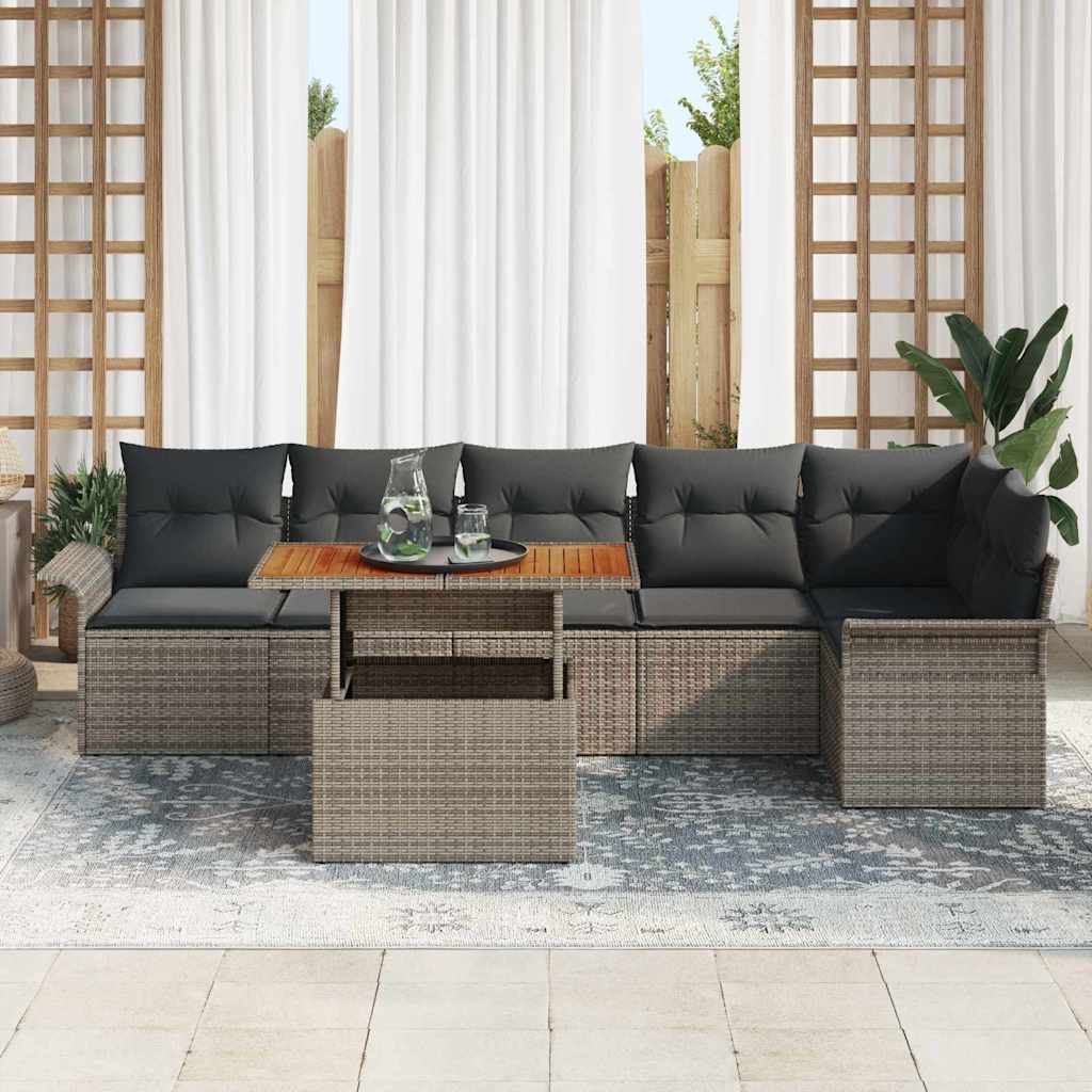 Gartensofa-set mit Kissen 7 pcs Grau Poly-Rattan