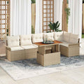 Gartensofa-set mit Kissen 7 pcs Beige und Creme Poly-Rattan