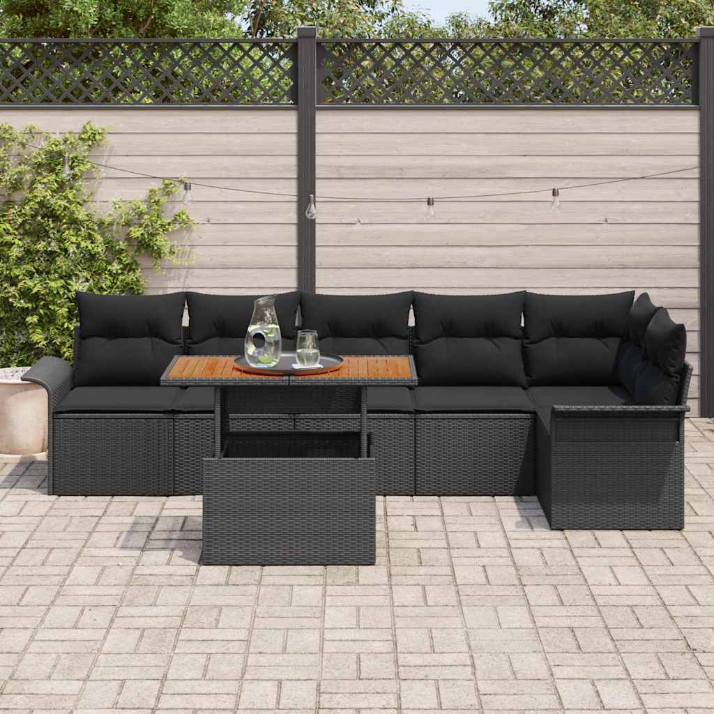 Gartensofa-set mit Kissen 7 pcs Schwarz Poly-Rattan