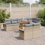 Gartensofa-set mit Kissen 9 pcs Beige und Hellgrau Poly-Rattan
