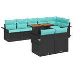 Garten-Sofa-Set mit Kissen 9 pcs Schwarz und blau