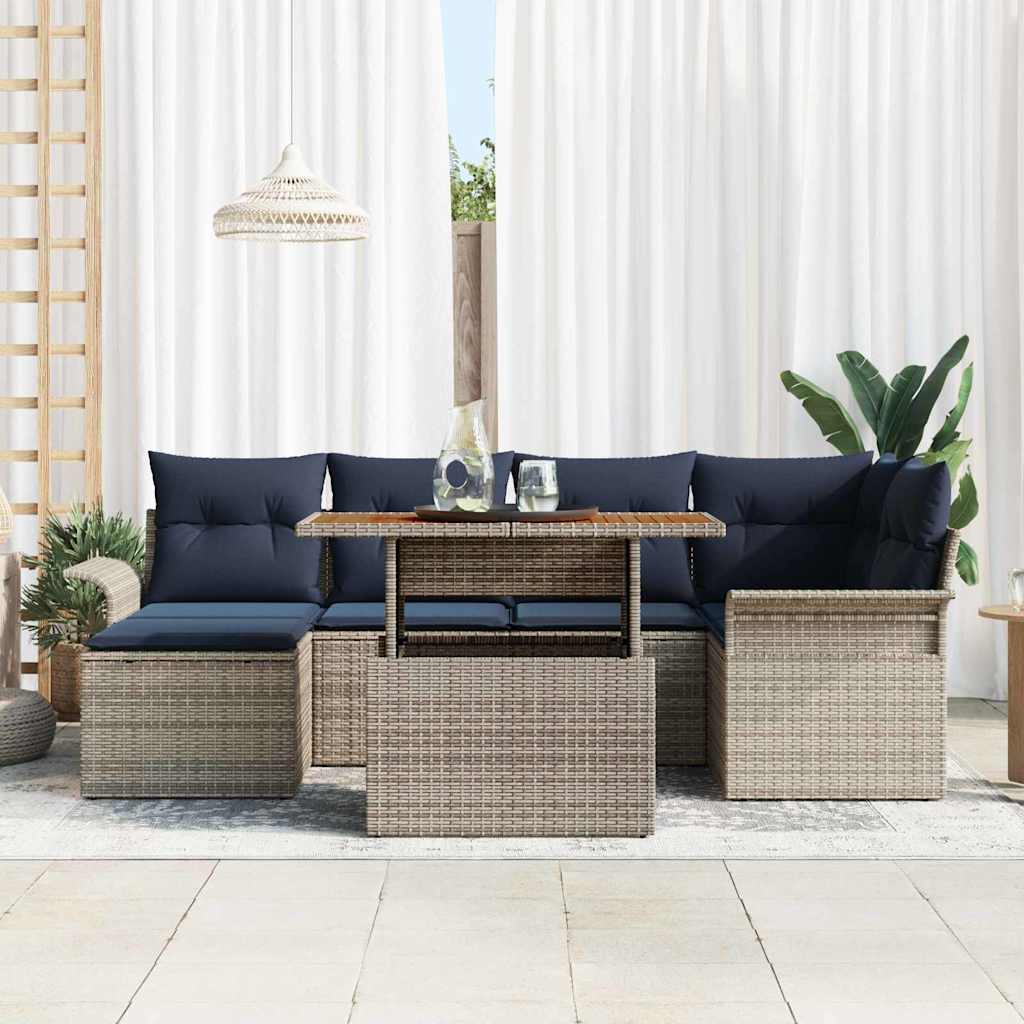 Garten-Sofa-Set mit Kissen 7 pcs Grau und Marineblau