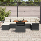 Gartensofa-set mit Kissen 8 pcs Schwarz und Creme Poly-Rattan