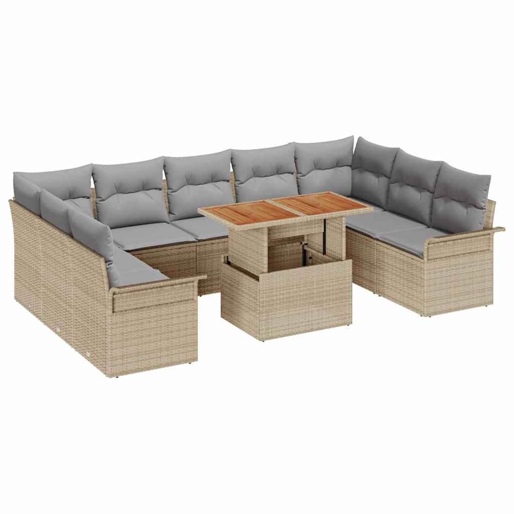 Garten-Sofa-Set mit Kissen 10 pcs Beige und Hellgrau