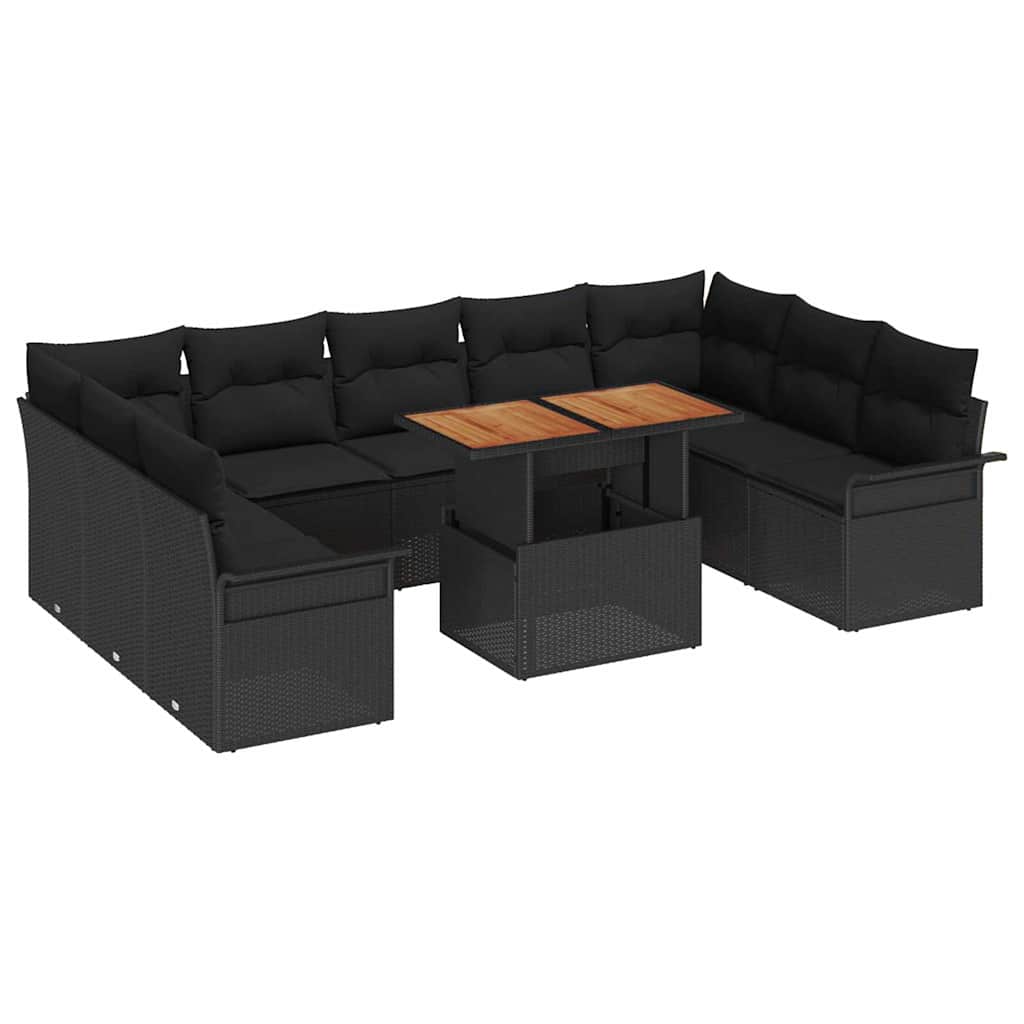 Garten-Sofa-Set mit Kissen 10 pcs Schwarz