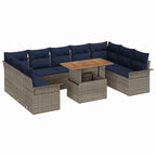 Garten-Sofa-Set mit Kissen 10 pcs Grau und Marineblau