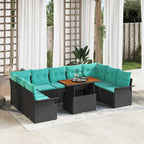 Garten-Sofa-Set mit Kissen 10 pcs Schwarz und blau