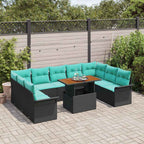Garten-Sofa-Set mit Kissen 10 pcs Schwarz und blau