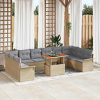Gartensofa-set mit Kissen 11 pcs Beige und Hellgrau Poly-Rattan