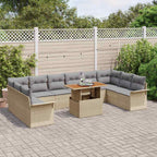 Gartensofa-set mit Kissen 11 pcs Beige und Hellgrau Poly-Rattan