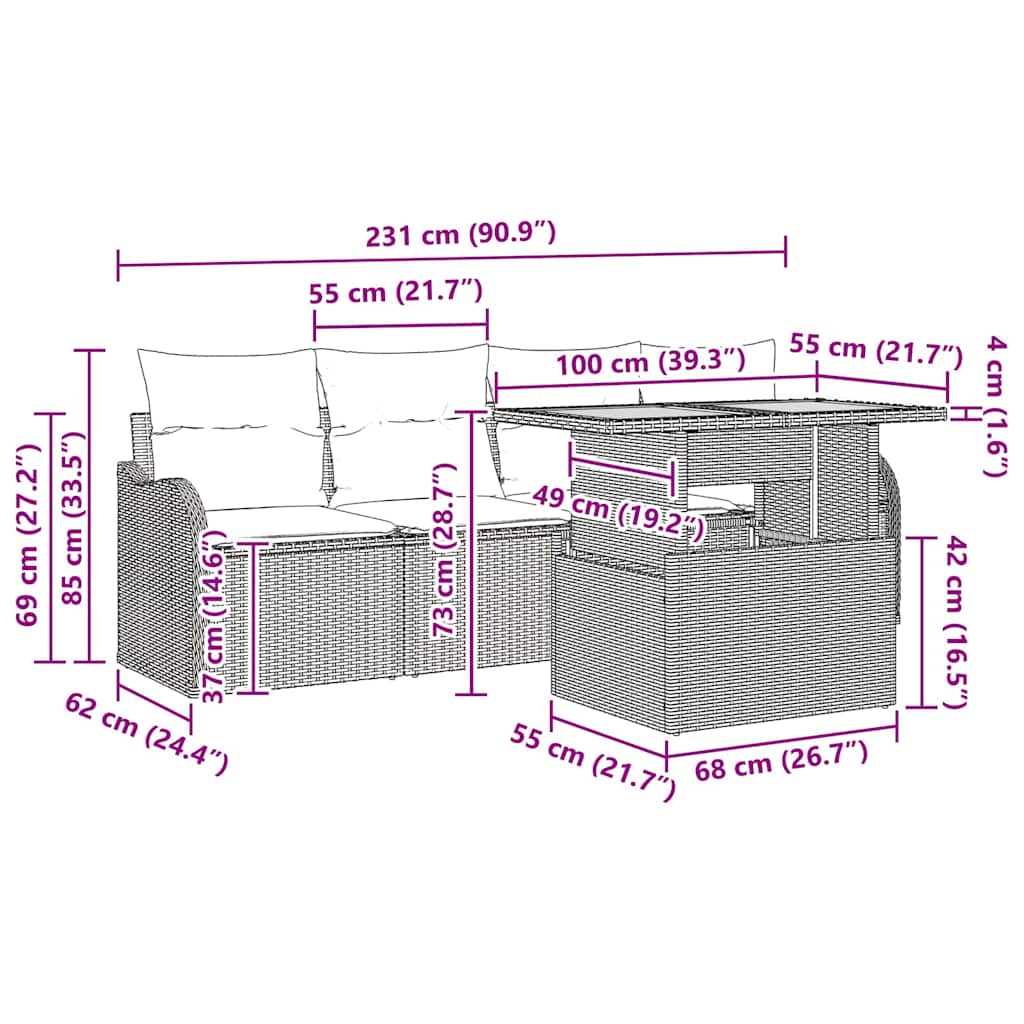 Gartensofa-set mit Kissen 5 pcs Schwarz und Creme Poly-Rattan