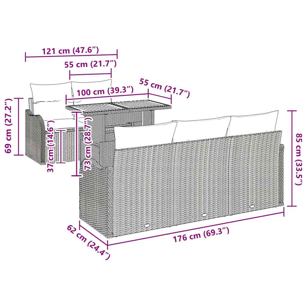 Gartensofa-set mit Kissen 6 pcs Schwarz Poly-Rattan