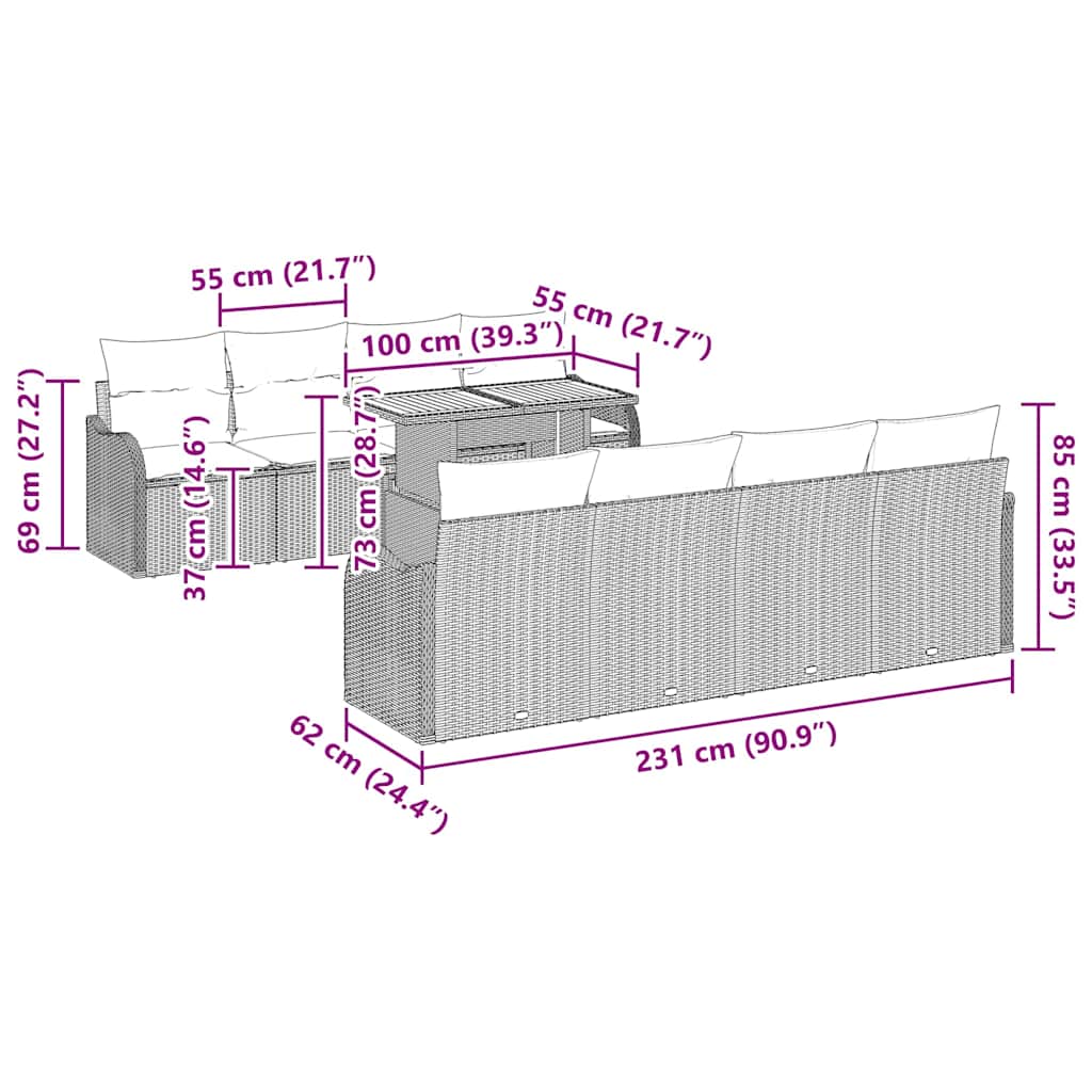 Garten-Sofa-Set mit Kissen 7 pcs Beige und Hellgrau