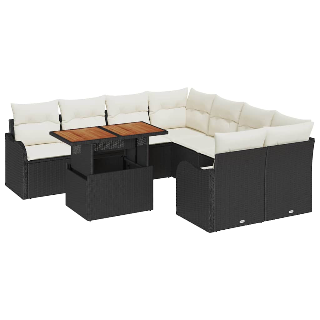 Garten-Sofa-Set mit Kissen 7 pcs Schwarz und Creme