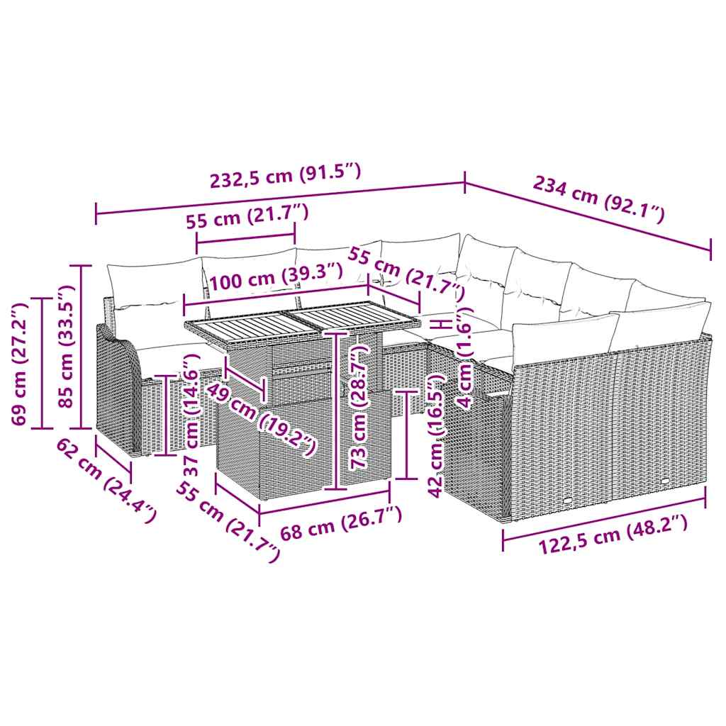 Garten-Sofa-Set mit Kissen 7 pcs Beige und Hellgrau