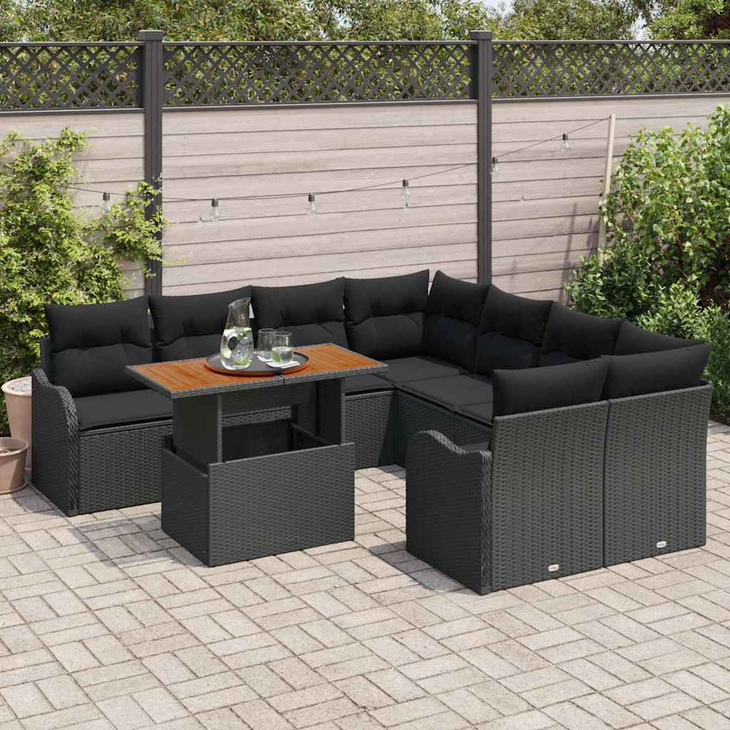 Garten-Sofa-Set mit Kissen 7 pcs Schwarz