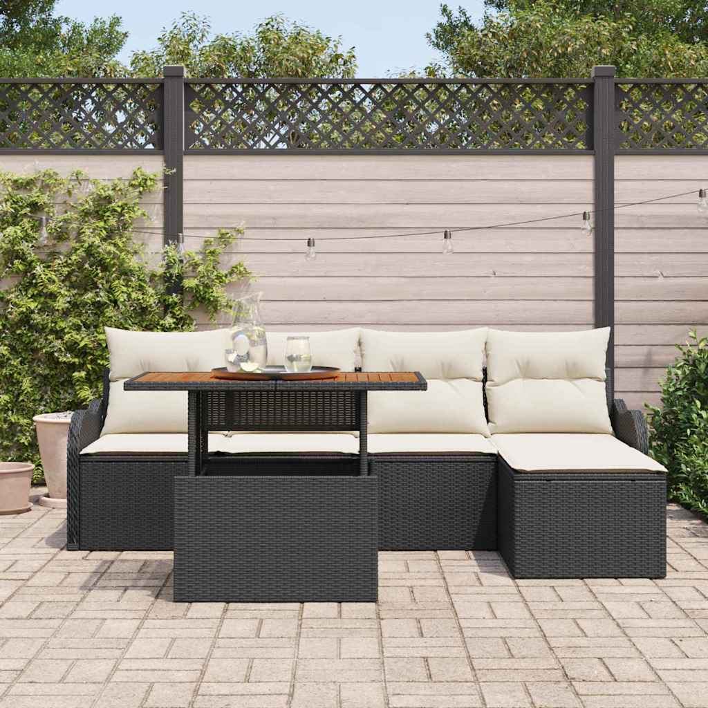 Gartensofa-set mit Kissen 6 pcs Schwarz und Creme Poly-Rattan