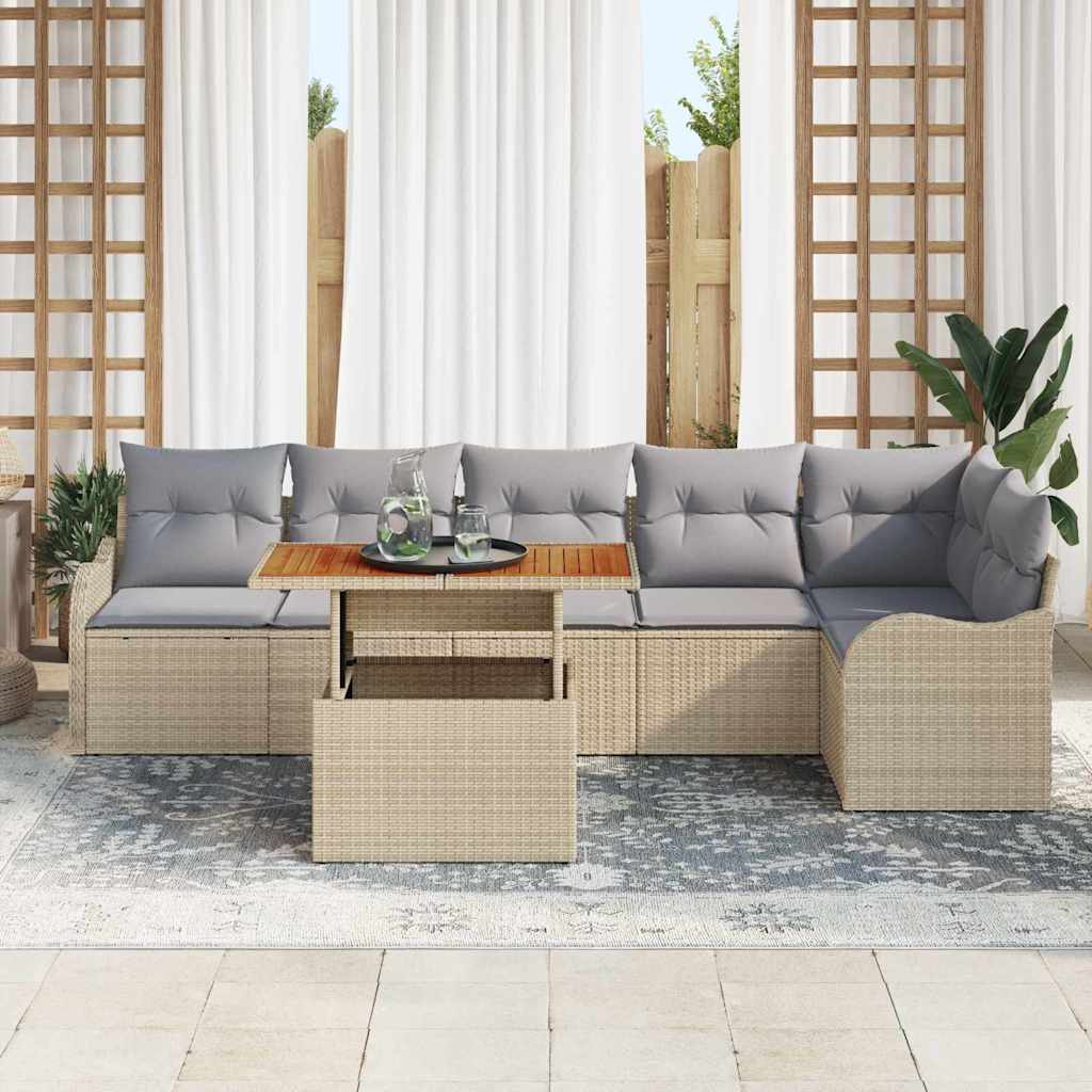 Garten-Sofa-Set mit Kissen 7 pcs Beige und Hellgrau