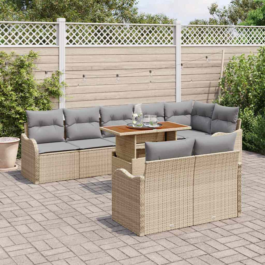 Garten-Sofa-Set mit Kissen 9 pcs Beige und Hellgrau