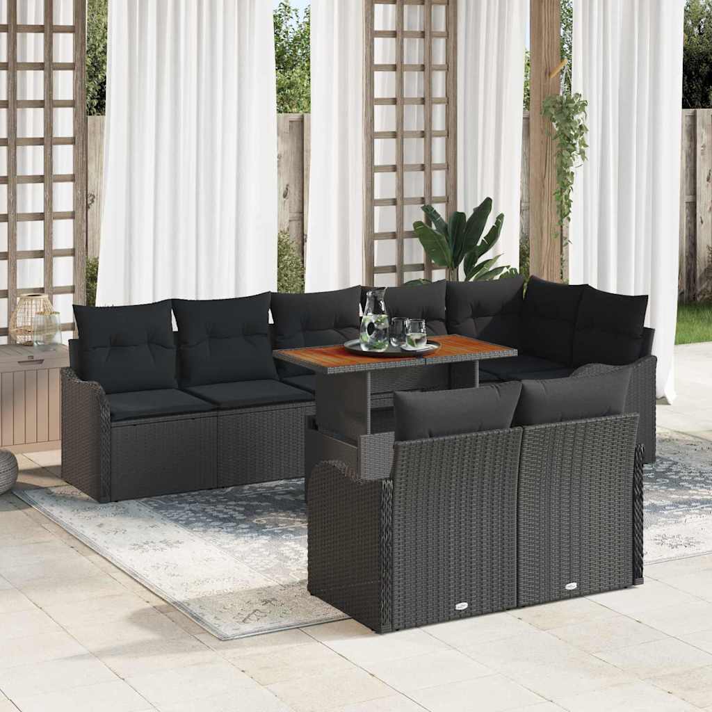 Garten-Sofa-Set mit Kissen 9 pcs Schwarz