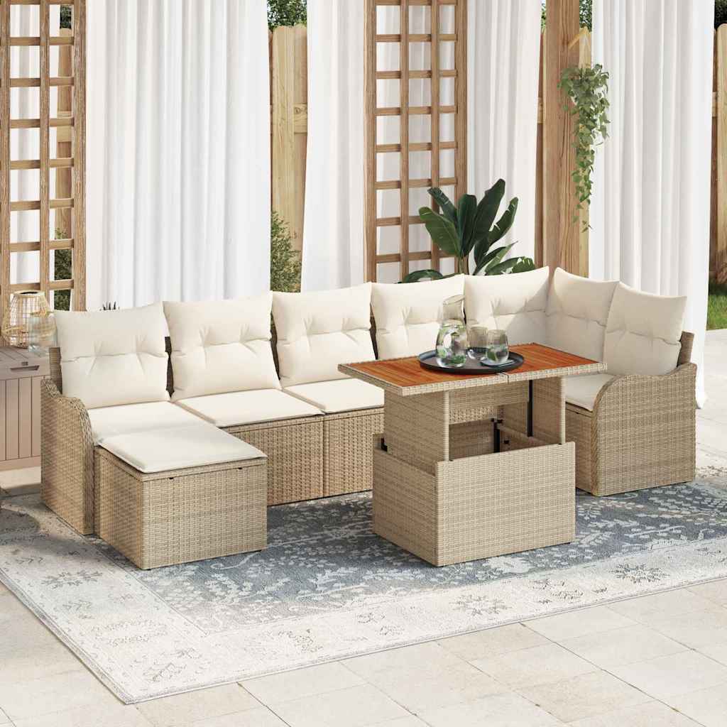 Garten-Sofa-Set mit Kissen mit Speicher 8 pcs Beige und Creme