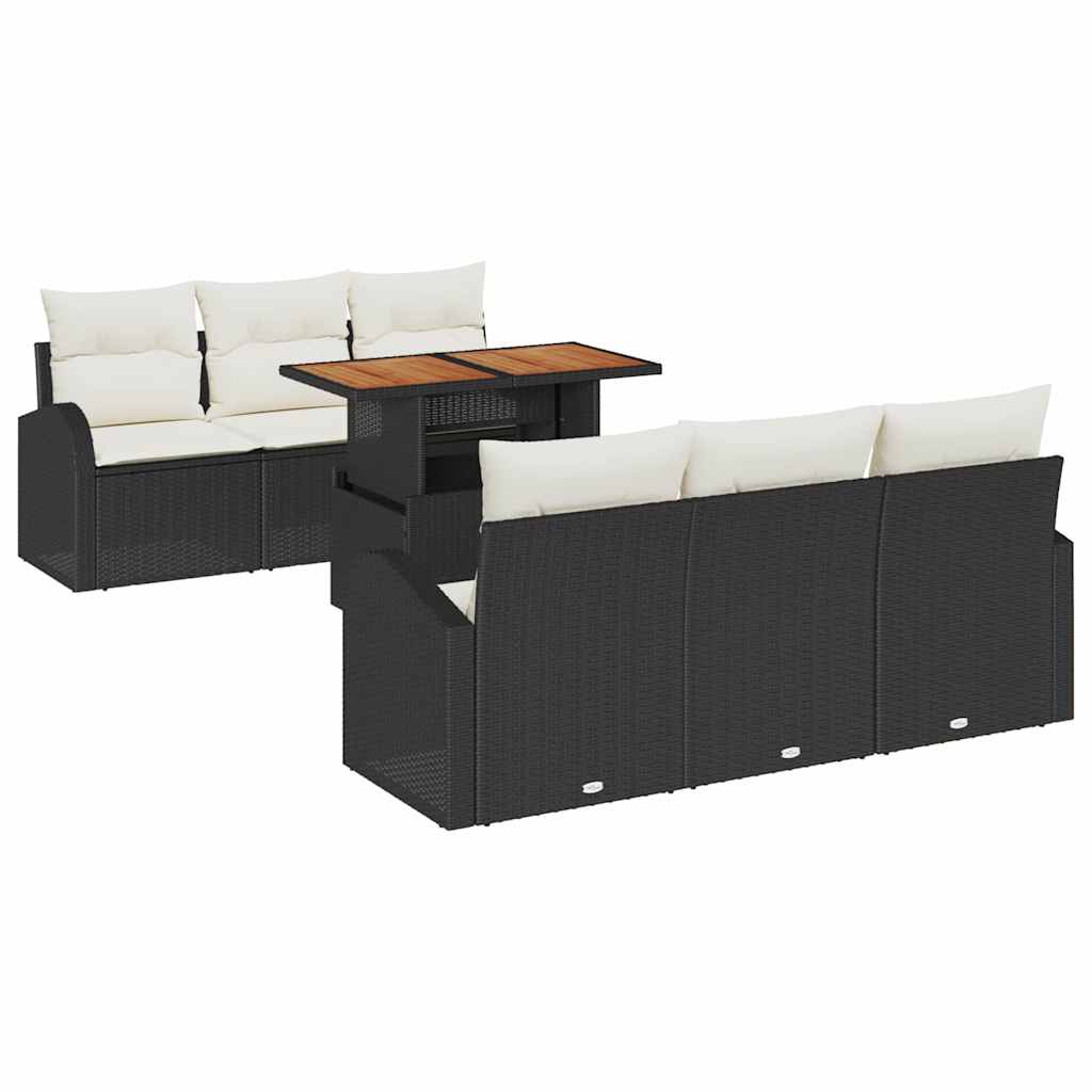 Garten-Sofa-Set mit Kissen 7 pcs Schwarz und Creme
