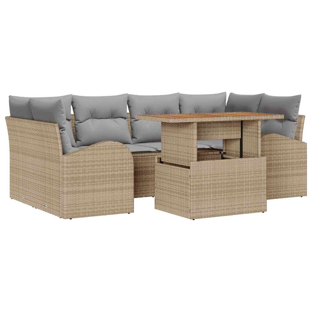 Garten-Sofa-Set mit Kissen 7 pcs Beige und Hellgrau