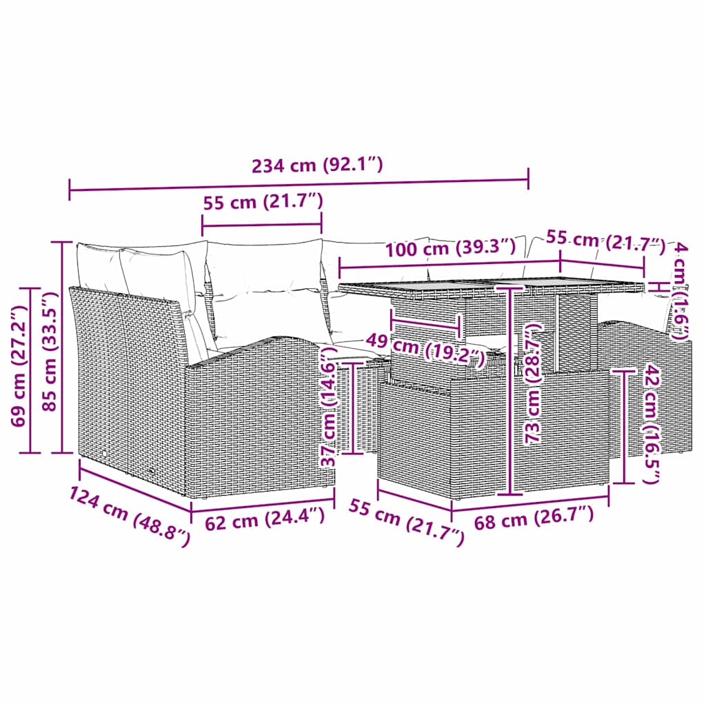 Garten-Sofa-Set mit Kissen 7 pcs Beige und Hellgrau