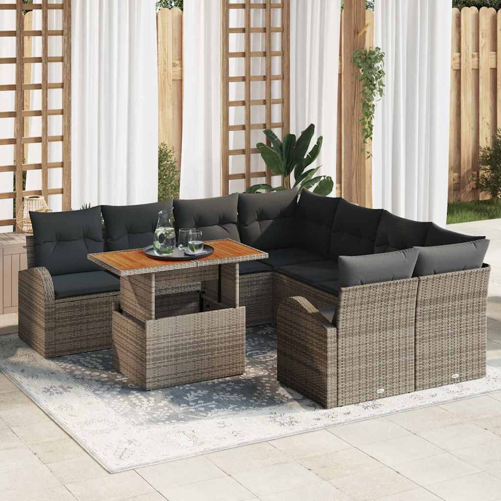 Garten-Sofa-Set mit Kissen 9 pcs Grau